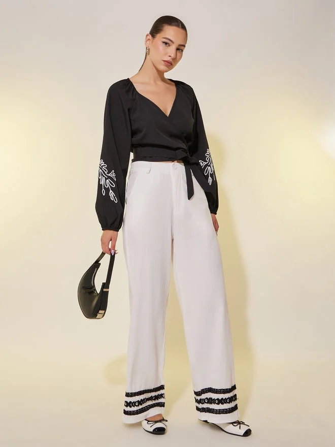 Take Two Printed Balloon Sleeve Tie-Up Wrap Top